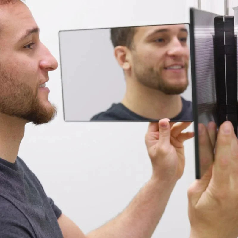 3 Way 360° Mirror For Self Hair Cutting With LED Light Trifold Self Haircut Mirror Rechargeable With Height Retractable Adjustab