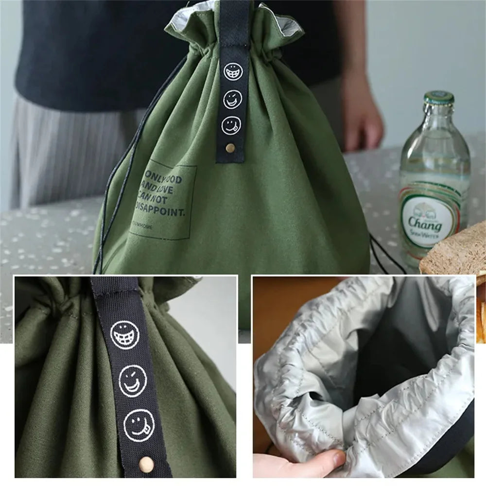 Canvas Lunch Bag Handbag Outdoor Portable Picnic Dinner Container School Fresh Keeping Food Storage Used For Picnics And Travel