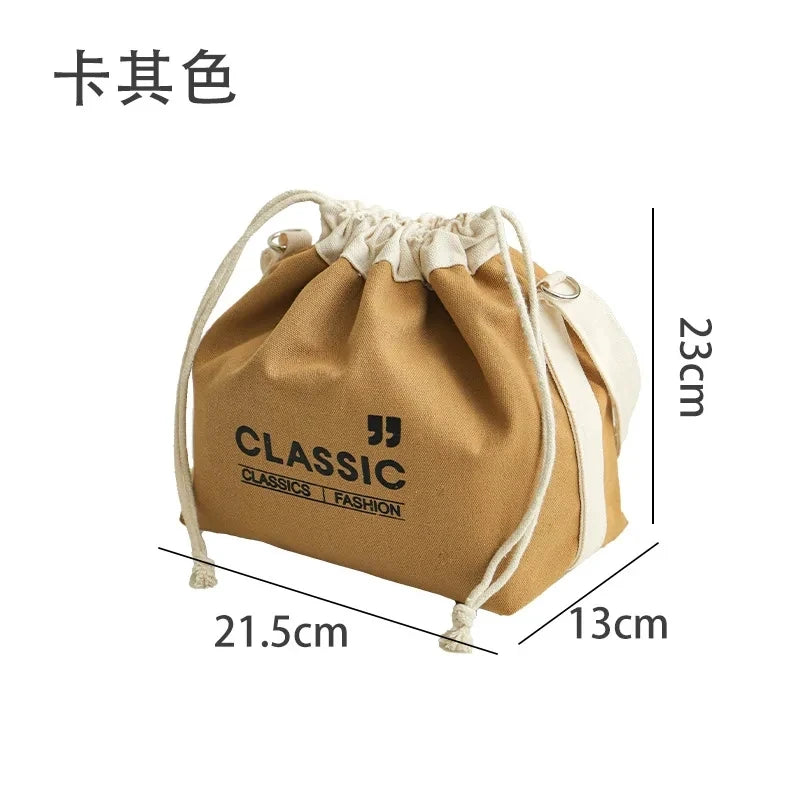 Lunch Bag Corduroy Canvas Lunch Box Drawstring Picnic Tote Eco Cotton Cloth Small Handbag Dinner Container Food Storage Bags