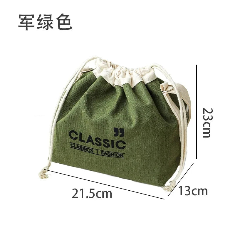 Lunch Bag Corduroy Canvas Lunch Box Drawstring Picnic Tote Eco Cotton Cloth Small Handbag Dinner Container Food Storage Bags
