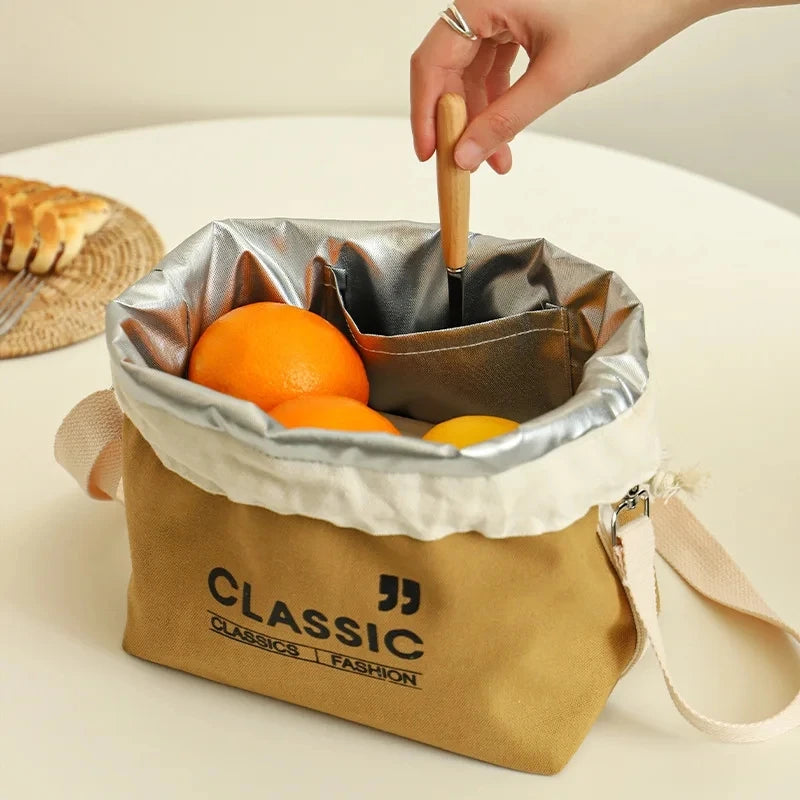 Lunch Bag Corduroy Canvas Lunch Box Drawstring Picnic Tote Eco Cotton Cloth Small Handbag Dinner Container Food Storage Bags