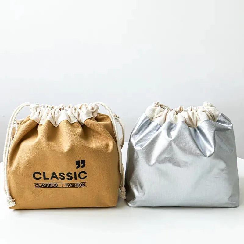 Lunch Bag Corduroy Canvas Lunch Box Drawstring Picnic Tote Eco Cotton Cloth Small Handbag Dinner Container Food Storage Bags